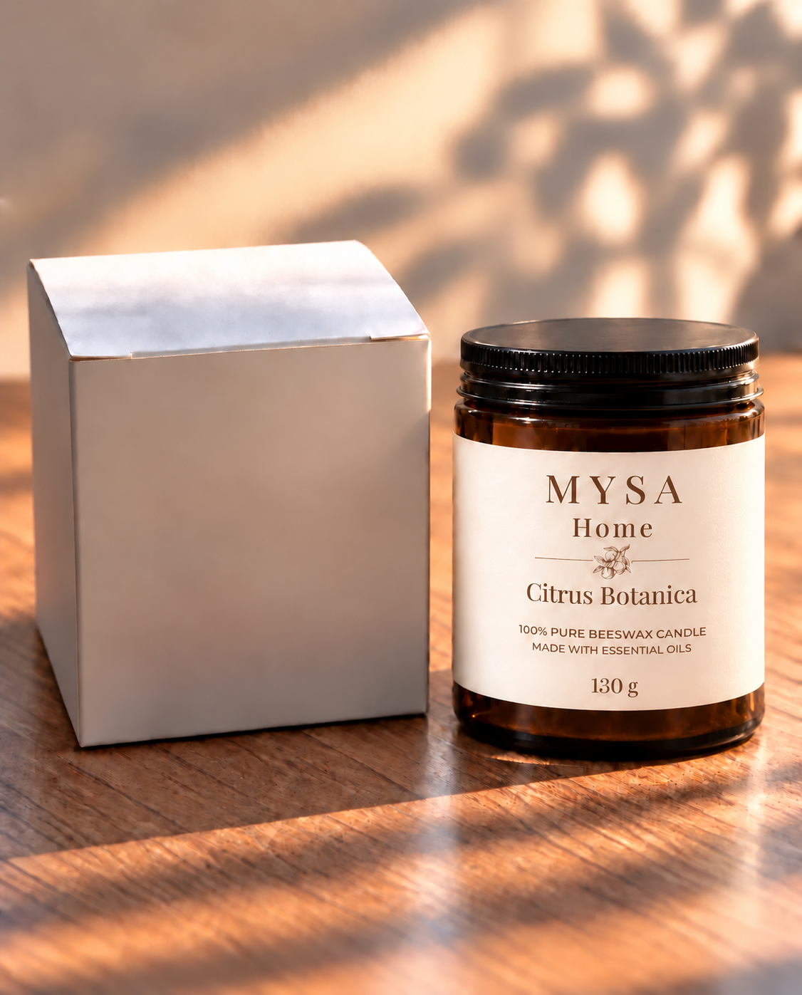 MYSA Citrus Botanica beeswax candle with its box